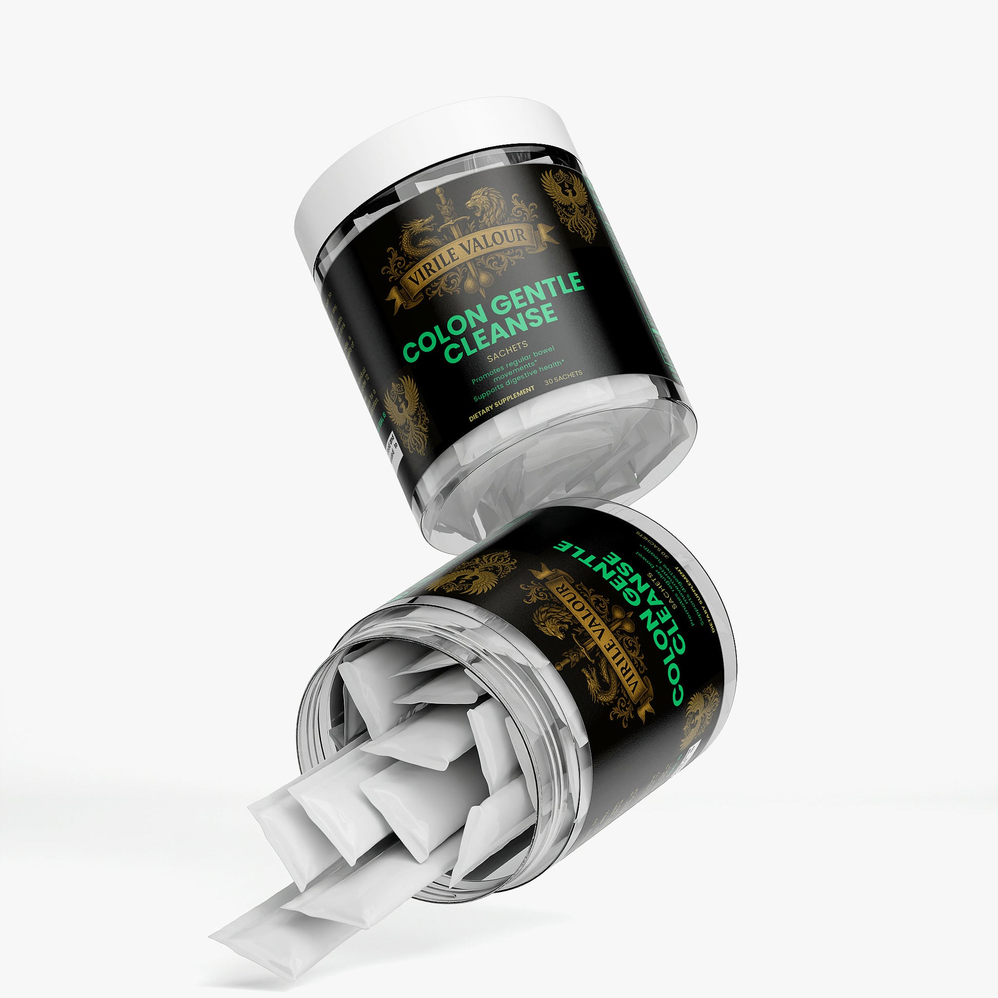 Two containers of 'Colon Gentle Cleanse' with visible packaging on a white background