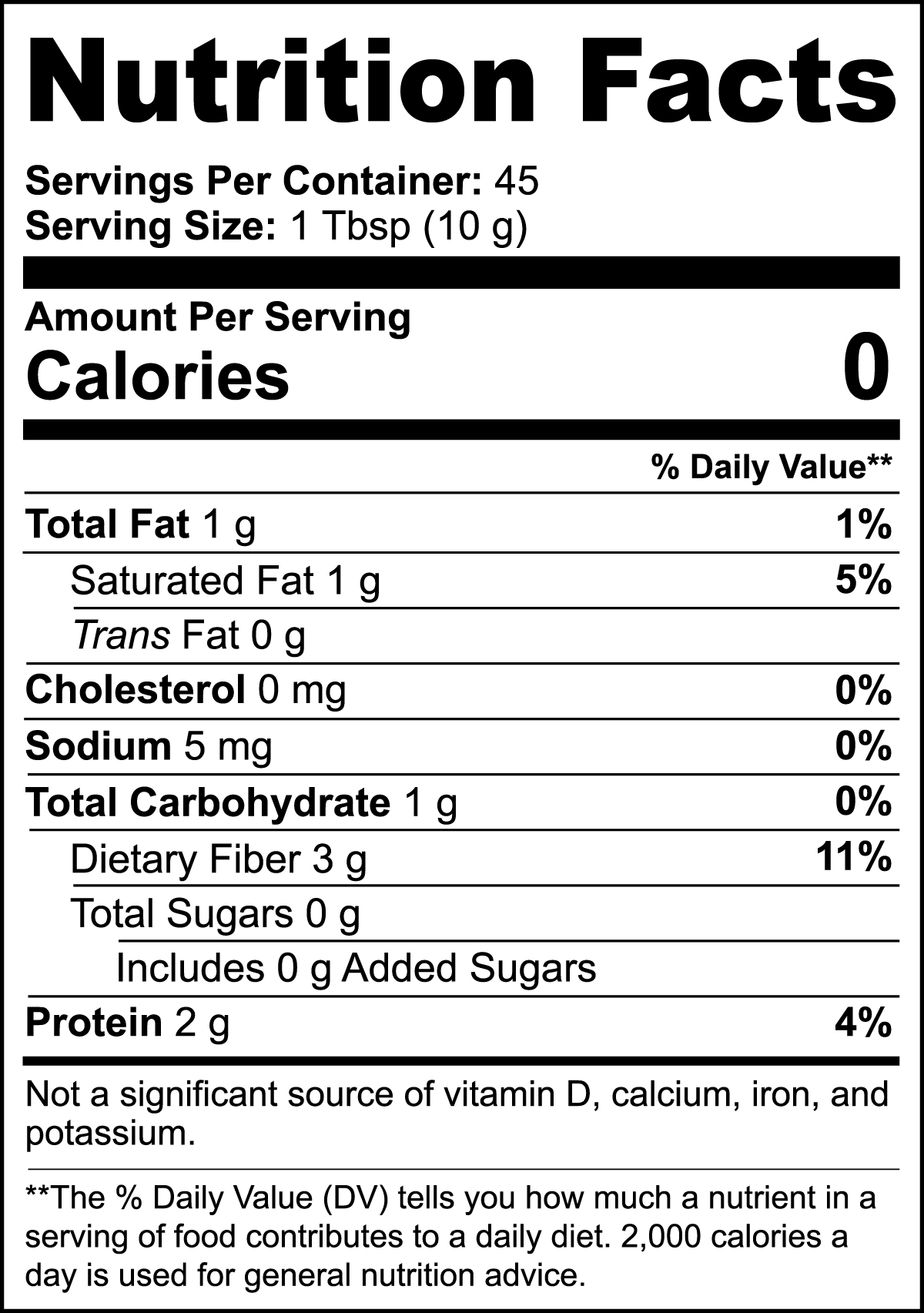 Hemp Coffee nutrition facts label with detailed information on a white background