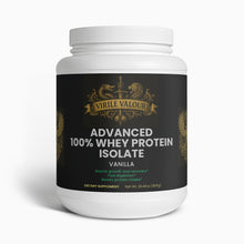 Protein supplement container with 'Virile Valour' branding on a white background