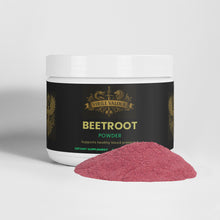 Beetroot powder with a container labeled 'Virile Valour' on a white background