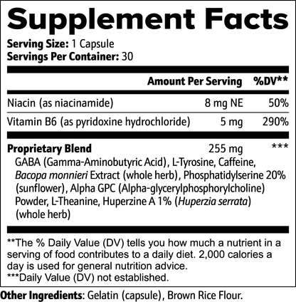 VirileValour Cognitive Support For Men Supplement facts label with detailed nutritional information on a white background