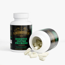 Virile Valour Digestive Enzyme Pro Blend capsules with open bottle on a white background
