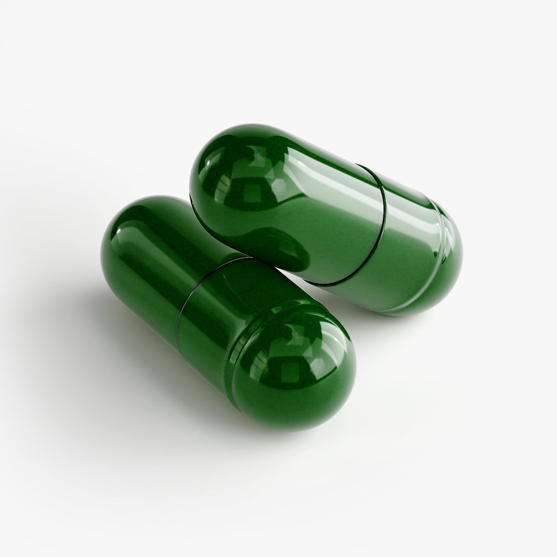 Two green Virile Valour Fat Burner with MCT For Men capsules on a white background