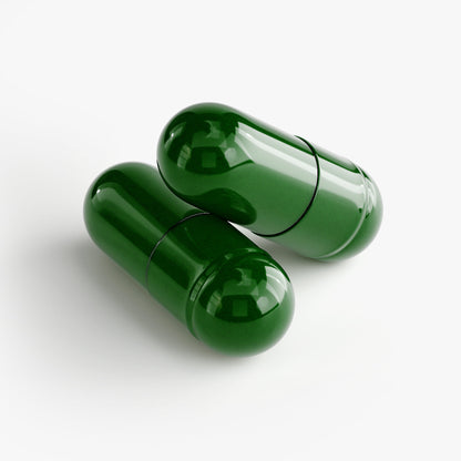 Two green Virile Valour Fat Burner with MCT For Men capsules on a white background