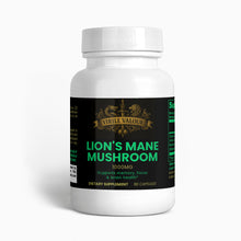Supplement bottle labeled 'Lion's Mane Mushroom' by Virile Valour on a white background