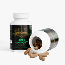 Supplement bottle labeled 'Liver Support' with capsules on a white background