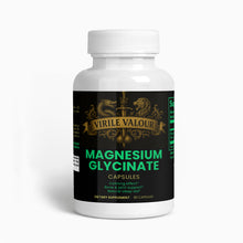 Bottle of Virile Valour Magnesium Glycinate capsules on a white background