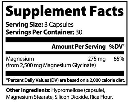 Virile Valour Magnesium Glycinate For Men Supplement facts label with magnified text