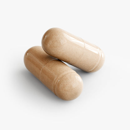 Virile Valour Mushroom Complex 10X For Men beige capsules on a white background