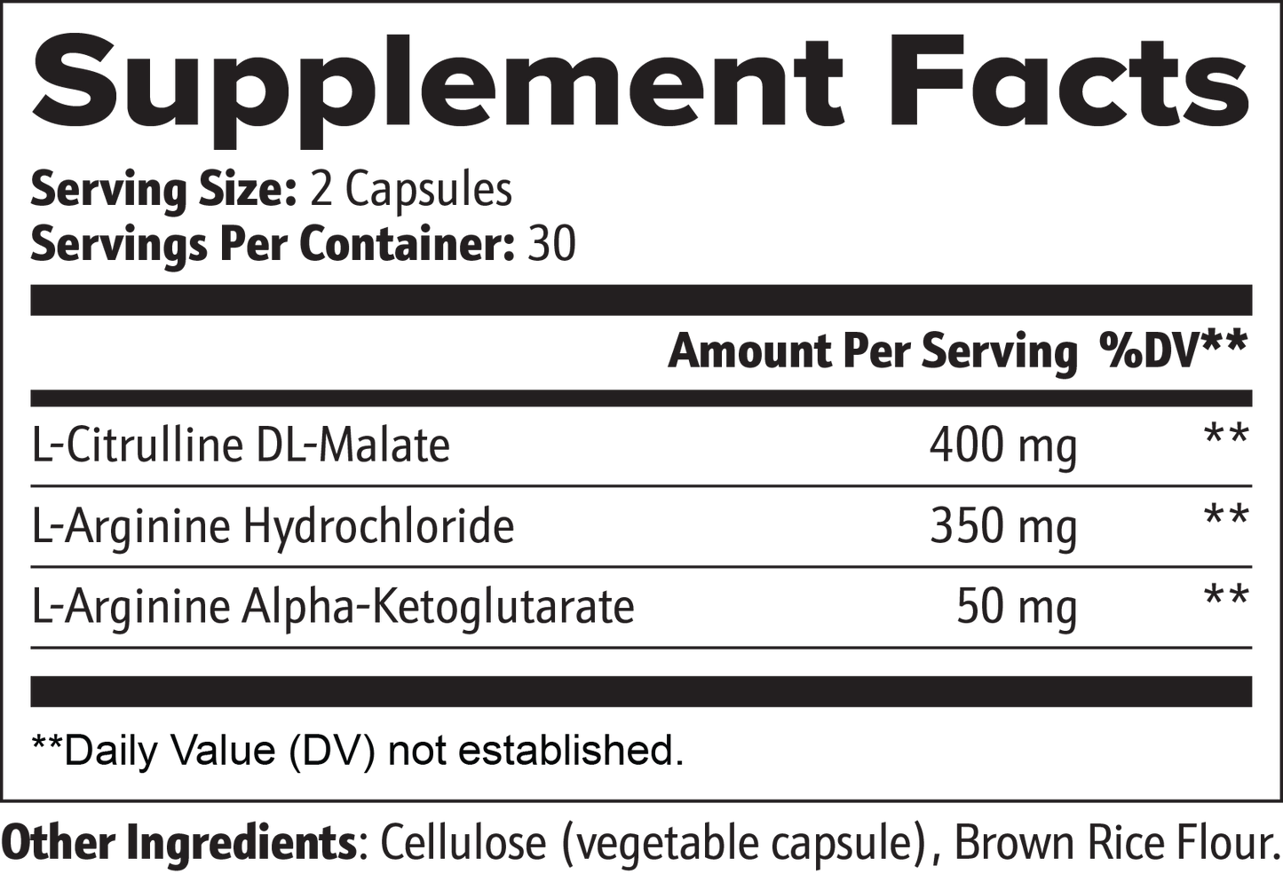 Virile Valour Nitric Oxide For Men supplements facts label with ingredients and serving sizes on a white background that boost muscle recovery