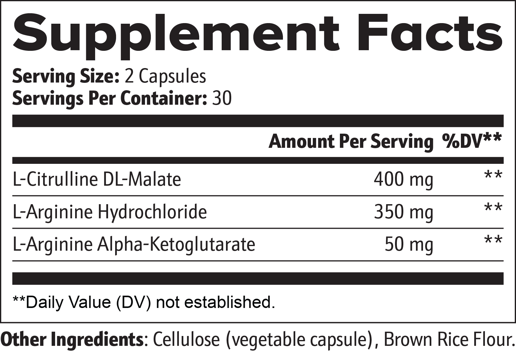 Virile Valour Nitric Oxide For Men supplements facts label with ingredients and serving sizes on a white background that boost muscle recovery