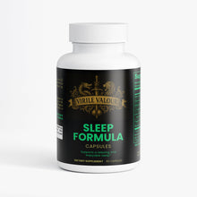 Supplement bottle labeled 'Sleep Formula' by Virile Valor on a white background