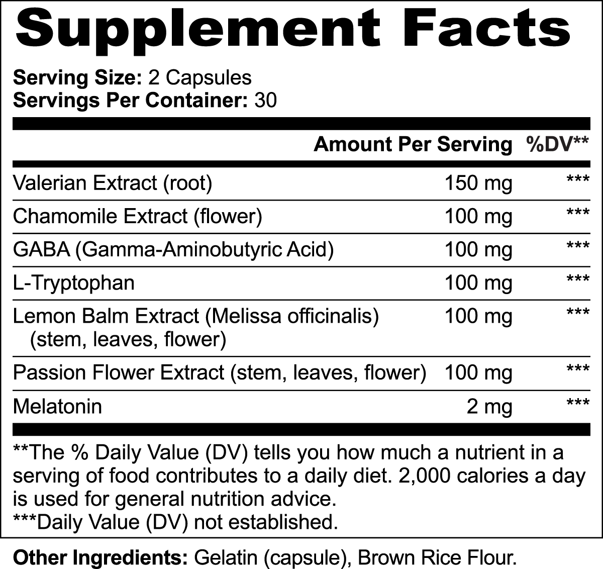 Virile Valour Sleep Formula For Men supplement facts label with various extracts and melatonin on a white background
