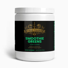White container of Virile Valour Smoothie Greens supplement on a white background